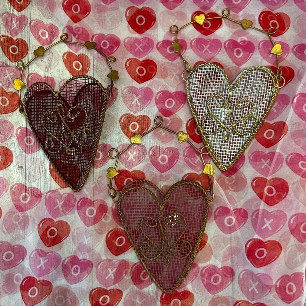 Valentine Heart Metal Ornaments  set of 3